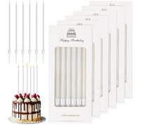 JYSNOW 36 Pièces Bougies D'anniversaire, Longue Cylindrique Bougies Anniversaire avec Support, Matériau Paraffinique pour La Décoration de Fête de Gâteau de Mariage D'anniversaire (Blanc nacré)