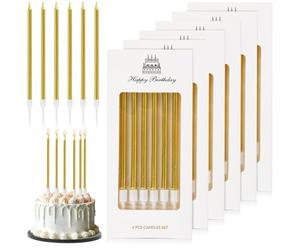 JYSNOW 36 Pièces Bougies D'anniversaire, Longue Cylindrique Bougies Anniversaire avec Support, Matériau Paraffinique pour La Décoration de Fête de Gâteau de Mariage D'anniversaire (Or)