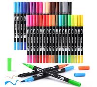 JYSNOW 36 Pièces Feutre Double Pointe, avec des Extrémités Doubles, Feutres Coloriage Pointes Fines et Pinceau, Adulte Enfant Brush, pour Coloriage Dessin Lettrage Esquisse Pâques Noël (36 Couleurs)