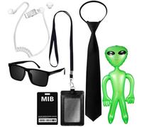 JYSNOW 5 Pièces Agent Costume Accessoires, Ensemble de Costumes de Services Secrets Accessoires pour Hommes Femmes Soleil Cravate Écouteur Carte D'identité Porte-Cartes, pour Fête d'halloween Cosplay