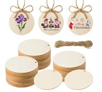 JYSNOW 50 Pièces Rondin de Bois, Tranches de Bois Naturel avec Trou, 5cm Rond Écorce avec Corde de Jute 10m, pour Decoration Pyrogravure, Artisanat et Décoration de Noël et Mariage