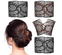JYTDBCS Lot de 4 peignes à cheveux élastiques avec bande élastique - Outil de coiffure pour femme - Cheveux épais et bouclés - Noir - Marron