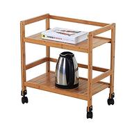 Jyuiipcz Chariot de service de cuisine à 2 niveaux avec roulettes en bois de bambou, avec rampe, chariot à vin, chariot à thé, hauteur réglable (42 x 30 x 55 cm) (42 x 30 x 55 cm)