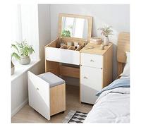 Jyuiipcz Coiffeuse élégante 2 en 1 avec miroir rabattable et organiseurs de rangement, coiffeuse pour chambre à coucher (blanc 80 x 40 x 90 cm)