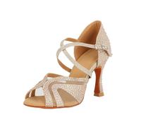 Jywmsc Chaussures de Danse Latine à Paillettes et Strass pour Femmes Peep Toe Cross Strap Social Salsa Tango Dance Shoes Sandales de Mariage