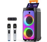 JYX Machine Karaoké pour Adultes, Enceinte Karaoké Bluetooth Portable avec 2 Microphones sans Fil, Party Box Idéale pour Les réunions de Famille/Le Camping en Plein Air