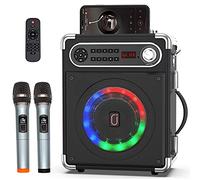 JYX Karaoke System with 2 Wireless Microphones, Portable PA System, Karaoke Speaker, High/Bass and LED Light, Supports TWS, USB/TF/FM Radio, Rec, Supply for Party, Outdoor, Indoor