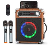 JYX Karaoke System with 2 Wireless Microphones, Portable PA System, Karaoke Speaker, High/Bass and LED Light, Supports TWS, USB/TF/FM Radio, Rec, Supply for Party, Outdoor, Indoor