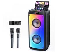 JYX Machine de Karaoké avec 2 Microphones, Karaoke Adulte Bluetooth Portable Éclairage RGB, Équipement de Karaoké pour Les Fêtes d'amis, Les Événements Familiaux, Supporte TF/USB, AUX, FM, REC, TWS