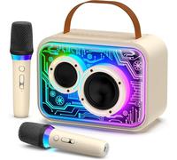 JYX Machine de Karaoké avec 2 Microphones sans Fil, Système Karaoké Élégant avec Effets DJ Lumineux pour Adultes et Enfants, Enceinte Karaoké pour Soirées à la Maison et en Extérieur