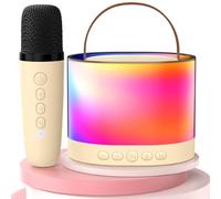 JYX Machine de karaoké D23-Beige avec 2 Microphones pour Enfants et Adultes, Haut-Parleur Bluetooth Portable sans Fil