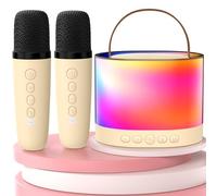 JYX Machine de karaoké D23-T-Beige avec 2 Microphones pour Enfants et Adultes, Haut-Parleur Bluetooth Portable sans Fil