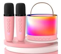 JYX Machine de karaoké D23-T-Pink avec 2 Microphones pour Enfants et Adultes, Haut-Parleur Bluetooth Portable sans Fil