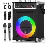 JYX Machine de Karaoké, Enceintes de Karaoké Professionnelles avec 2 Microphones sans Fil et Lumières de Fête DJ, Supporte Le Système de Karaoké Portable TWS/AUX/FM/USB/TF Card.