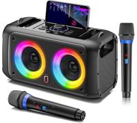 JYX Machine Karaoke avec 2 Micros sans Fil, Systèmes Portables Bluetooth pour Enfants et Karaoke Adulte, Haut-Parleur PA, Kit Karaoke Complet, Compatible Carte TF/USB, Entrée AUX et TWS