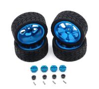 JYYTERD Pièces de Voiture RC pour Wltoys 144001 144010 124007 124016 124019 A959 A959-B 1/12 1/14 1/18 rc Car Upgrade Parts 4pcs 65mm Rubber Tire Metal Wheel Rim 12mm Hex(Blue)