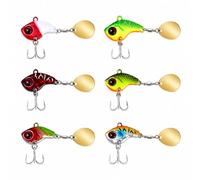 JYYWTSI 6 Pièces Leurres de Pêche, 13 g Jig Spinner pour Lancer Long, Spinnerbait avec Yeux 3D, Palette Tournante et Hameçon Triple pour Perche Brochet Sandre Truite en Lac Rivière et Bord de Mer