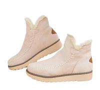 jyyyou Bottes De Neige Classiques Antidérapantes pour Femmes, Bottines Chaudes Doublées De Fourrure Antidérapantes, Bottes à Talons Plats à Enfiler avec Soutien De La Voûte Plantaire (Beige,40)