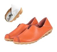 jyyyou Chaussons en Cuir Ultra Confortables, Mocassins Orthopédiques à Enfiler pour Femmes, Mocassins Confortables en Cuir pour Fasciite Plantaire avec Soutien De La Voûte Plantaire (Orange,38)
