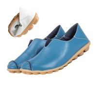 jyyyou Chaussons en Cuir Ultra Confortables, Mocassins Orthopédiques à Enfiler pour Femmes, Mocassins Confortables en Cuir pour Fasciite Plantaire avec Soutien De La Voûte Plantaire (Bleu,39)