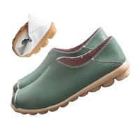 jyyyou Chaussons en Cuir Ultra Confortables, Mocassins Orthopédiques à Enfiler pour Femmes, Mocassins Confortables en Cuir pour Fasciite Plantaire avec Soutien De La Voûte Plantaire (Vert,39)