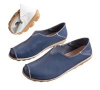 jyyyou Chaussons en Cuir Ultra Confortables, Mocassins Orthopédiques à Enfiler pour Femmes, Mocassins Confortables en Cuir pour Fasciite Plantaire avec Soutien De La Voûte Plantaire (Bleu foncé,41)
