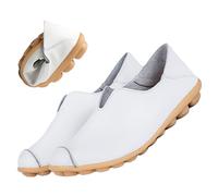 jyyyou Chaussons en Cuir Ultra Confortables, Mocassins Orthopédiques à Enfiler pour Femmes, Mocassins Confortables en Cuir pour Fasciite Plantaire avec Soutien De La Voûte Plantaire (Blanc,40)