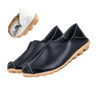 jyyyou Chaussons en Cuir Ultra Confortables, Mocassins Orthopédiques à Enfiler pour Femmes, Mocassins Confortables en Cuir pour Fasciite Plantaire avec Soutien De La Voûte Plantaire (Noir,41)