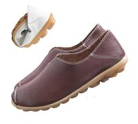 jyyyou Chaussons en Cuir Ultra Confortables, Mocassins Orthopédiques à Enfiler pour Femmes, Mocassins Confortables en Cuir pour Fasciite Plantaire avec Soutien De La Voûte Plantaire (Café,39)