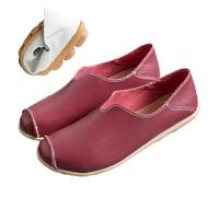 jyyyou Chaussons en Cuir Ultra Confortables, Mocassins Orthopédiques à Enfiler pour Femmes, Mocassins Confortables en Cuir pour Fasciite Plantaire avec Soutien De La Voûte Plantaire (Rouge,40)