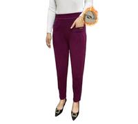 jyyyou Pantalon en Velours Côtelé élastique Taille Haute pour Femme, Pantalon en Velours Côtelé pour Femme, Pantalon Droit Taille Haute pour Femme, Pantalon De Travail Extensible (Red - Plush,4XL)