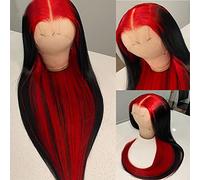 JYZ Perruques de cheveux humains rouges avec dentelle frontale - Densité de 180 % - 33 x 10 cm - Cheveux brésiliens raides pour femme noire - Cheveux humains pré-épilés avec raie au milieu - 66 cm