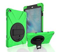 JZ 360 Degrees Kickstand Coque Cover Compatible with iPad Air 2 Stand Coque with Wrist Strap and Shoulder Strap - Green