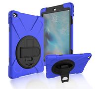 JZ 360 Degrees Kickstand Coque Cover Compatible with iPad Air 2 Stand Coque with Wrist Strap and Shoulder Strap - Blue
