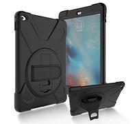 JZ 360 Degrees Kickstand Coque Cover Compatible with iPad Air 2 Stand Coque with Wrist Strap and Shoulder Strap - Black