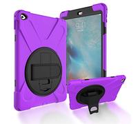 JZ 360 Degrees Kickstand Coque Cover Compatible with iPad Air 2 Stand Coque with Wrist Strap and Shoulder Strap - Purple