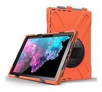 JZ 360 Degrees Kickstand Coque Cover Compatible with Microsoft Surface Pro 7/6/5/4 Stand Coque with Wrist Strap,Shoulder Strap and Pencil Holder - Orange