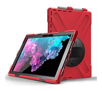 JZ 360 Degrees Kickstand Coque Cover Compatible with Microsoft Surface Pro 7/6/5/4 Stand Coque with Wrist Strap,Shoulder Strap and Pencil Holder - Red