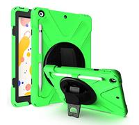 JZ 360 Degrees Kickstand Coque Cover Compatible with New iPad 10.2 inch (2019/2020) Stand Coque with Wrist Strap,Shoulder Strap and Pencil Holder - Green