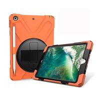 JZ 360 Degrees Kickstand Coque Cover Compatible with New iPad 9.7 inch (2017/2018) Stand Coque with Wrist Strap,Shoulder Strap and Pencil Holder - Orange