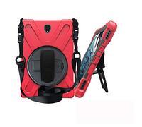 JZ 360 Degrees Kickstand Coque Cover Compatible with Samsung Galaxy Tab A 8.0 2017 (SM-T380,T385) Stand Coque with Wrist Strap and Shoulder Strap - Red