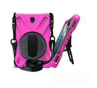 JZ 360 Degrees Kickstand Coque Cover Compatible with Samsung Galaxy Tab A 8.0 2017 (SM-T380,T385) Stand Coque with Wrist Strap and Shoulder Strap - Hot Pink