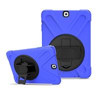 JZ 360 Degrees Kickstand Coque Cover Compatible with Samsung Galaxy Tab A 8.0 2018 (SM-T387) Stand Coque with Wrist Strap and Shoulder Strap - Blue