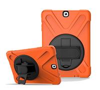 JZ 360 Degrees Kickstand Coque Cover Compatible with Samsung Galaxy Tab A 8.0 2018 (SM-T387) Stand Coque with Wrist Strap and Shoulder Strap - Orange