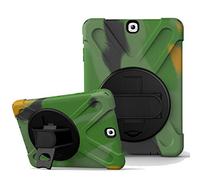 JZ 360 Degrees Kickstand Coque Cover Compatible with Samsung Galaxy Tab A 8.0 2018 (SM-T387) Stand Coque with Wrist Strap and Shoulder Strap - Camouflage