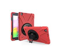 JZ 360 Degrees Kickstand Coque Cover Compatible with Samsung Galaxy Tab A 8.0 2019 (SM-T290,T295) Stand Coque with Wrist Strap and Shoulder Strap - Red