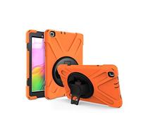 JZ 360 Degrees Kickstand Coque Cover Compatible with Samsung Galaxy Tab A 8.0 2019 (SM-T290,T295) Stand Coque with Wrist Strap and Shoulder Strap - Orange