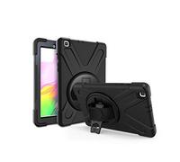 JZ 360 Degrees Kickstand Coque Cover Compatible with Samsung Galaxy Tab A 8.0 2019 (SM-T290,T295) Stand Coque with Wrist Strap and Shoulder Strap - Black