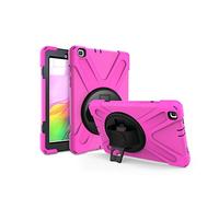 JZ 360 Degrees Kickstand Coque Cover Compatible with Samsung Galaxy Tab A 8.0 2019 (SM-T290,T295) Stand Coque with Wrist Strap and Shoulder Strap - Hot Pink