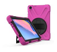 JZ 360 Degrees Kickstand Coque Cover Compatible with Samsung Galaxy Tab A 8.0 with S Pen Coque (2019) SM-P200/P205 Stand Coque with Wrist Strap and Shoulder Strap - Hot Pink